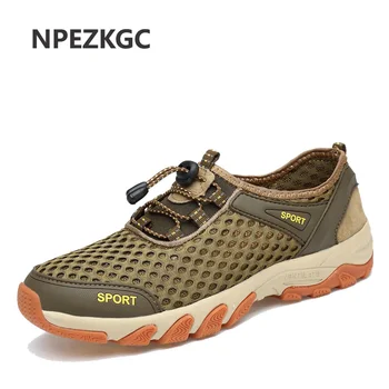 

NPEZKGC 2019 Summer Spring Men Shoes Casual Mesh Genuine Leather Patchwork Breathable Outdoor Male Sneakers Walking Footwear