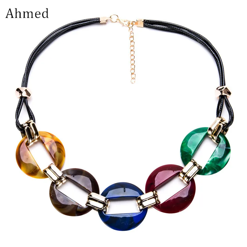 Ahmed New Bijoux Макси массивное ожерелье s Collier модная весенняя акриловая Геометрическая подвеска кожаное ожерелье-ошейник для женщин