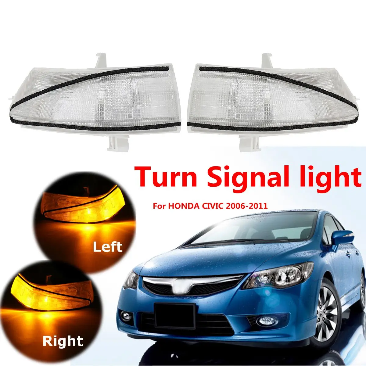

1Pcs Car Left/Right Rearview Mirror Side Lights Turn Signal Light Amber LED for Honda for Civic 2006-2011 34350SNB013