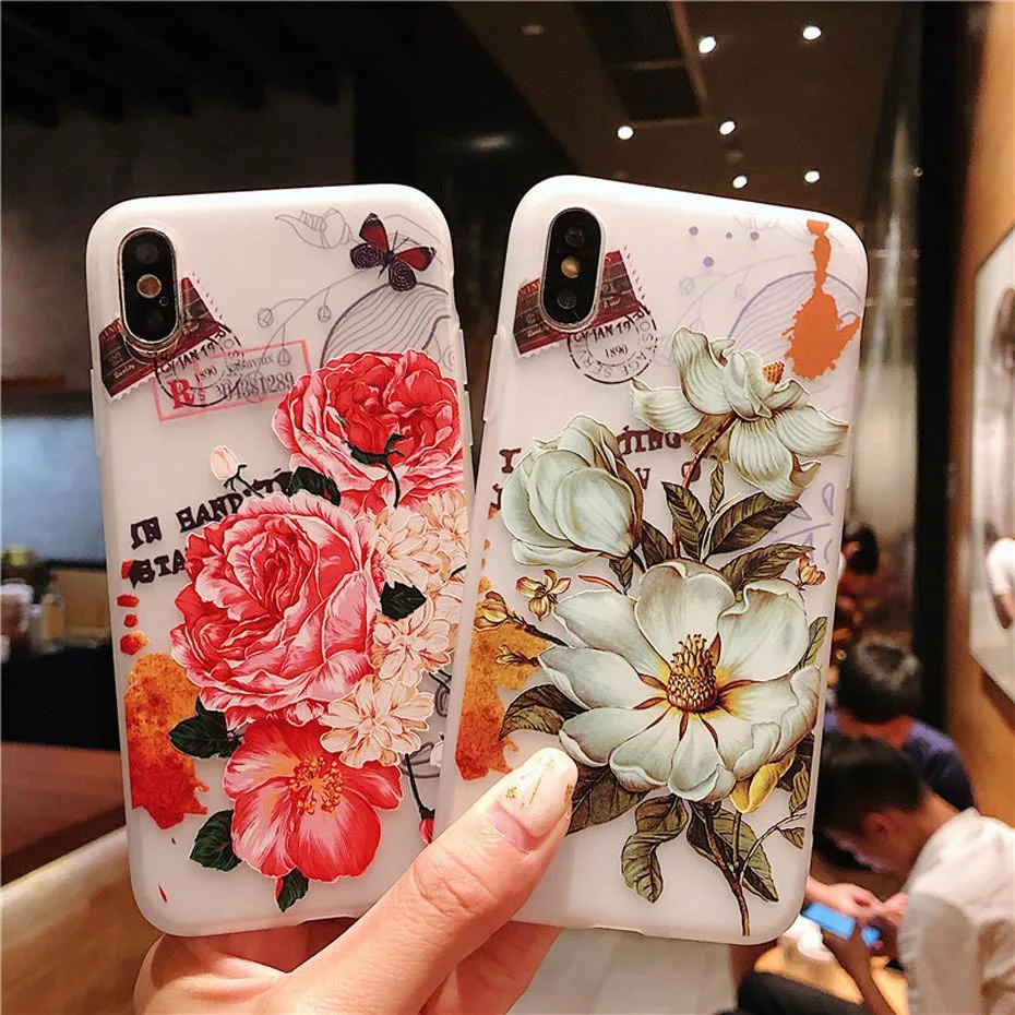 YAMIZOO Flower Case For iPhone 6 5s 7 6s 8 Plus Phone Cases 5 se 6 7 Girly Cover For iPhone x xr xs max Luxury Case Soft Fundas (1)