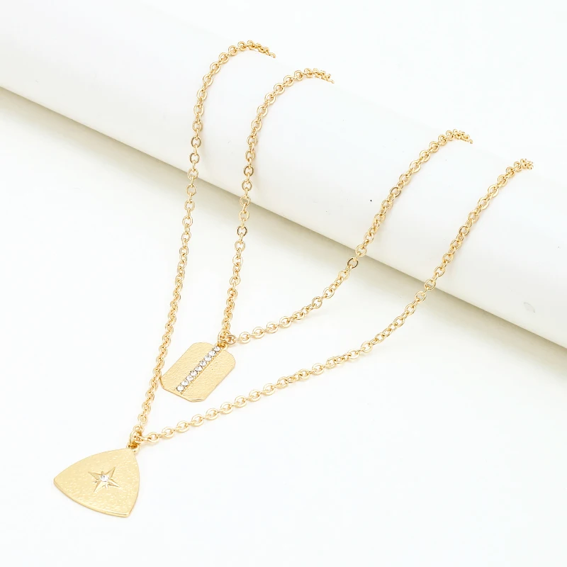 

Doreen Box Multilayer Layered Necklace Gold Color Geometric Triangle Rectangle Rhinestone Jewelry 43cm(16 7/8") long, 1 Piece
