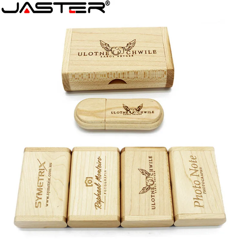 

JASTER(over 10 PCS free LOGO)Creative Original Wooden usb+Box pen drive 32GB 16GB 64GB usb Flash Drive Memory Stick wedding Gift
