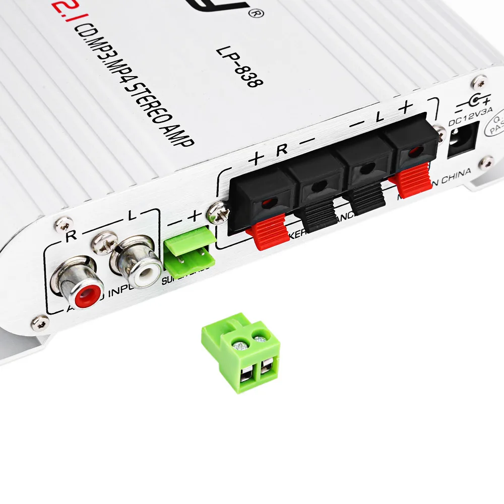 Mini Lepy LP-838 Car 3 Channel Amplifier Stereo Mega Bass 12V Hi-Fi Connect With Phone PC DVD Player MP3 MP4 Portable Subwoofer