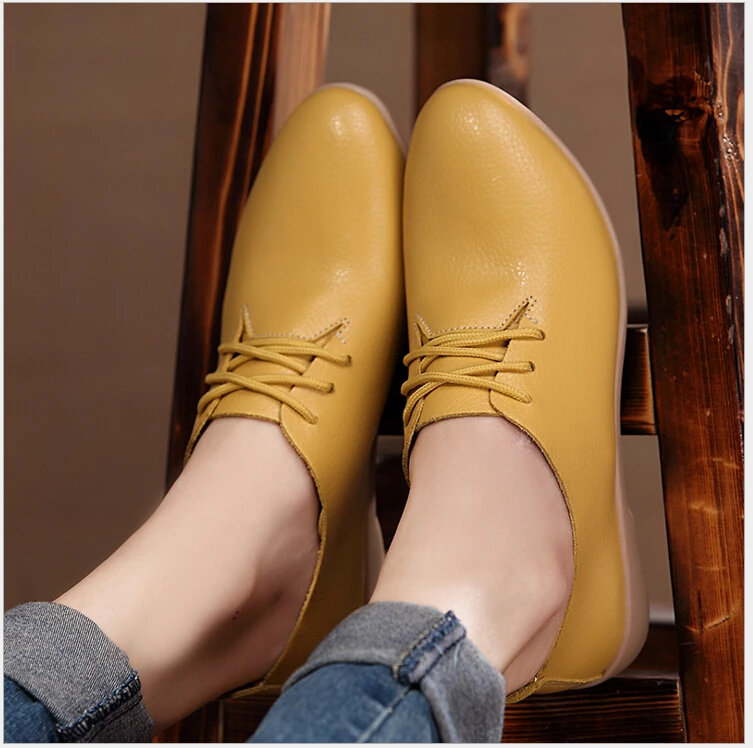 Women Genuine Leather Oxford Shoes Pointed Toe Casual Nurse Shoes Spring Autumn Flat shoes Loafers