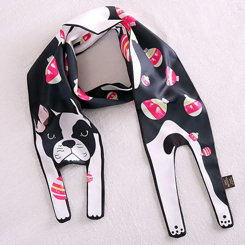 120 см x 10 см Горячие шарфы трехмерные животные шелковый шарф тигр кошка собака родитель-ребенок шарф Уникальный дизайн сумка - Цвет: Black Dog