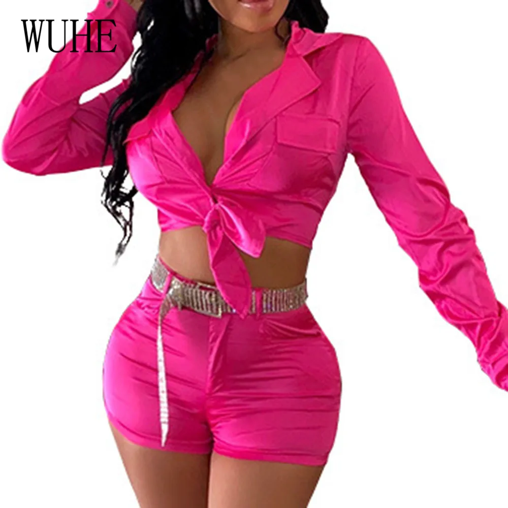 WUHE Autumn Two Pieces Sets Long Sleeve Turn-down Top and Skinny Pants Women Casual High Street Hollow Out Playsuits Feminina WUHE Autumn Two Pieces Sets Long Sleeve Turn-down Top and Skinny Pants Women Casual High Street Hollow Out Playsuits Feminina