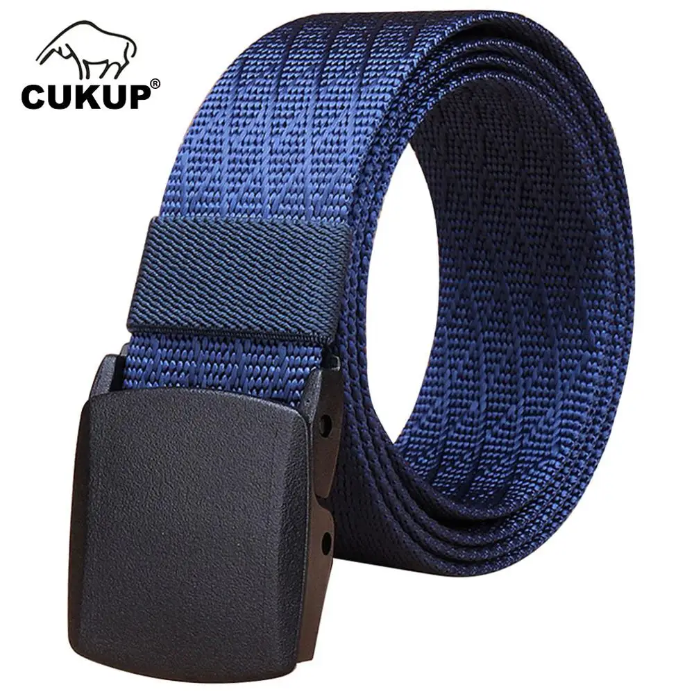 

CUKUP Unisex Quality Design Outdoor Fashion Striped Nylon Waist Belts Buckle Female Accessories Belt Men 3.8cm Width CBCK095