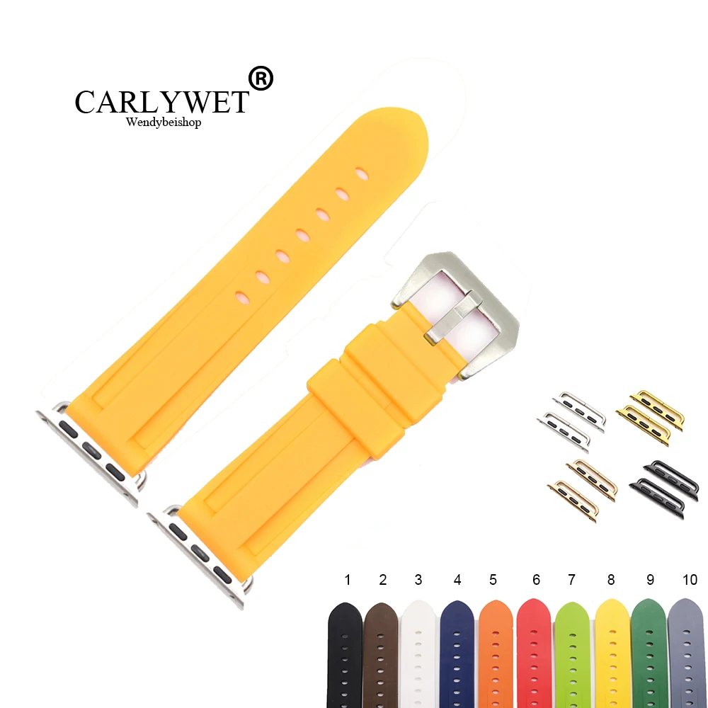 Ремешок для часов CARLYWET из силиконовой резины 38 40 42 44 мм желтый коричневый замена