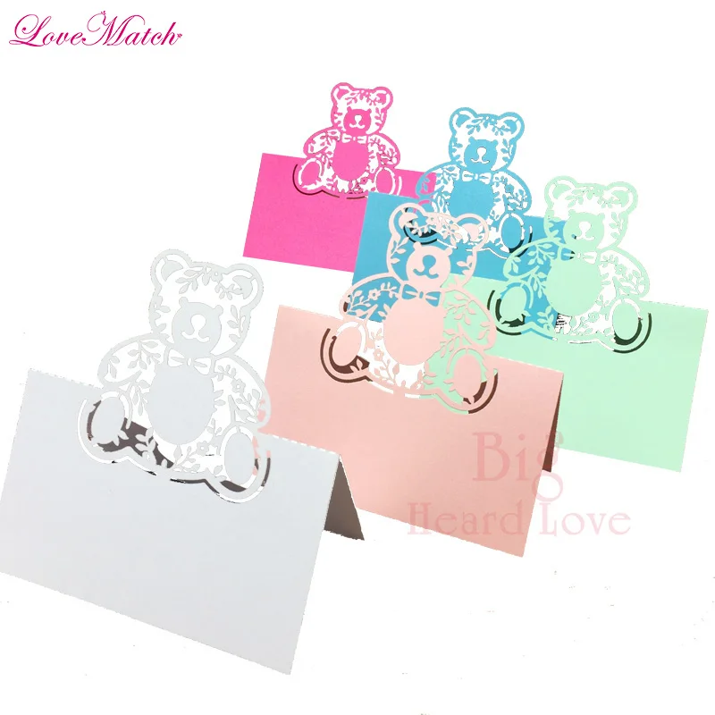 

40pcs Laser Cut Cartoon Bear Table Name Place Card Birthday Party Name Card Kids Party Table Decoration and Supplies Baby Shower