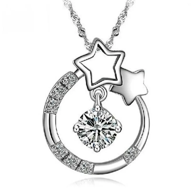 

Wholesale 925 sterling silver fashion shiny crystal star ladies`pendant necklaces jewelry no fade short chain women female girl
