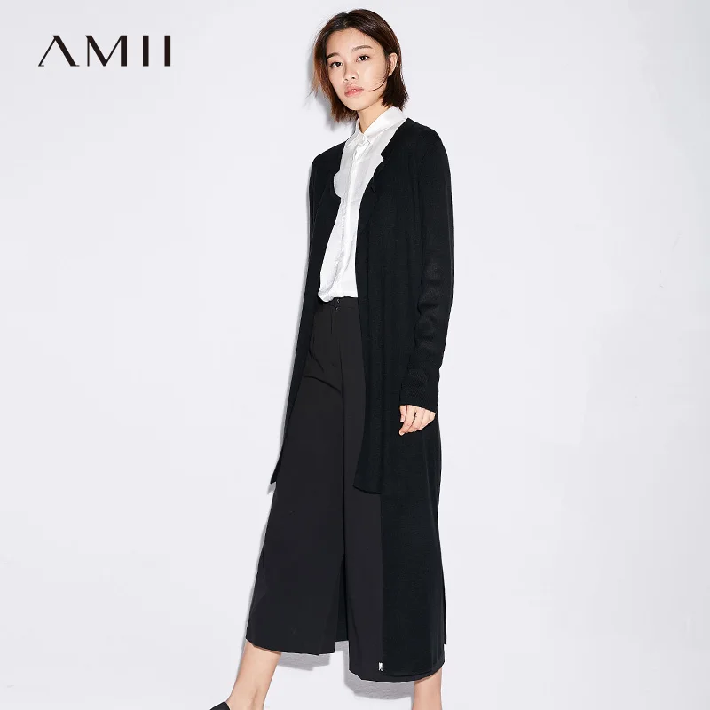 

Amii Minimalist Casual Women Cardigan 2019 Solid Open Stitch Slits Long Female Knit Cardigan Sweaters