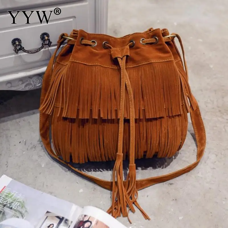 Винтаж кисточкой Холст Crossbody мешок Лак до Для женщин Курьерские сумки Новый кисточкой ведро плеча Сумки Bolsos Mujer Лидер продаж