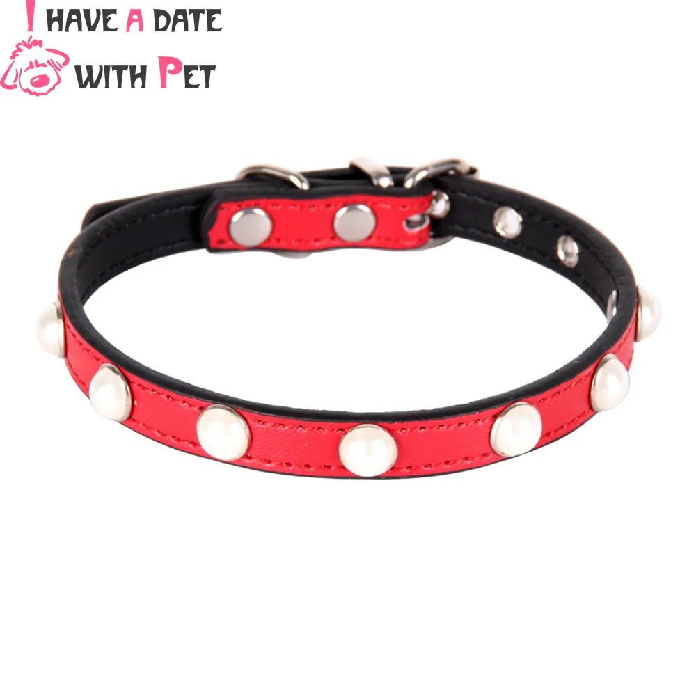 

PU Leather Small Dog Collar Personalized Solid Soft Material Luxury Pearl Accessories for Puppy Cat Leashes Strap Pet Supplies