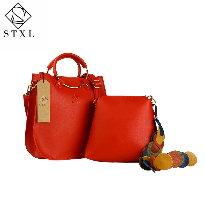 STXL 2pcs Handbag Small Composite PU Top Handle Bags Leather Women's