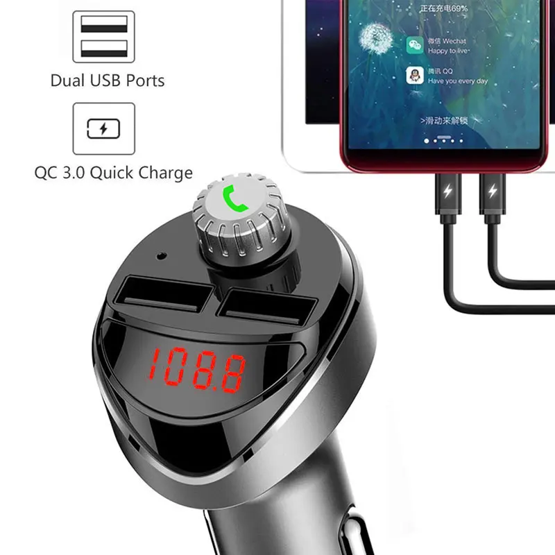 Vehemo 12 V-24 V 3.1A FM передатчик Dual USB TF карты Bluetooth автомобильный набор, свободные руки, MP3 микрофон автомобильный умный музыкальный плеер