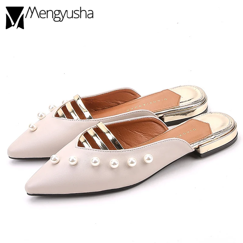 pearl decorate slippers woman summer narrow band flip flops women breathable mules fashion all