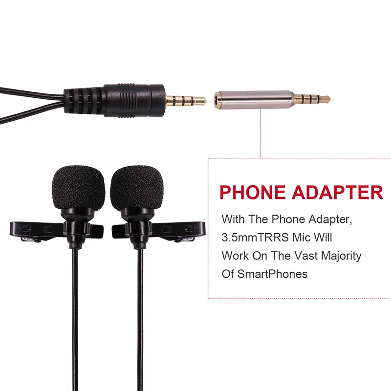 

UlanzI Dual-Headed Lavalier Lapel Clip-on Omnidirectional Condenser Microphone for Interview Conference for iPhone Android PC