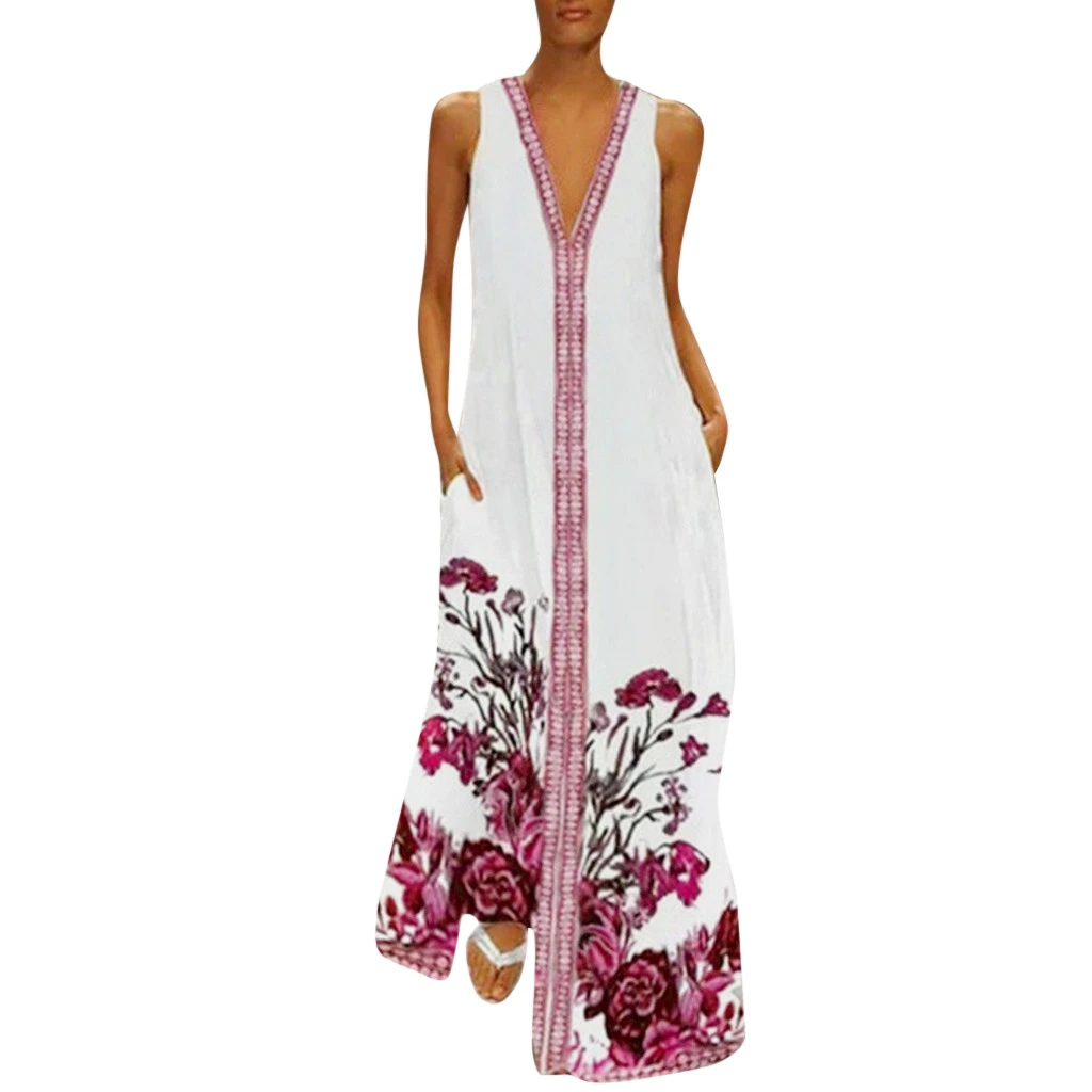 

FREE OSTRICH Plus Size Women's Fashion Sexy Women Vintage Splicing Floral Printed Sleeveless Dress Formal Party Elegant 716