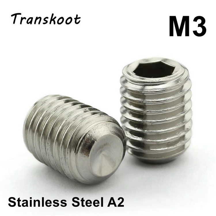 

M3*3/4/5/6/8/10/12/16/20 DIN916 Stainless Steel Hexagon Hex Socket Head Set Screw Headless Flat Point Screw Bolt M3