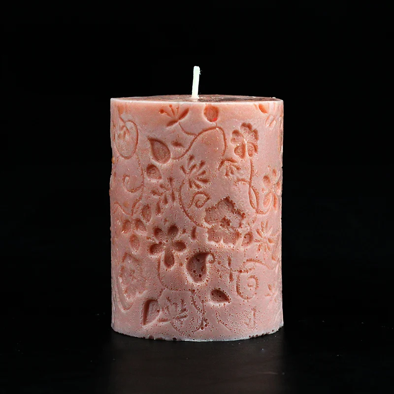 3D Silicone Candle Mold Round Cylinder Embossing Flower Shaped Mouldin