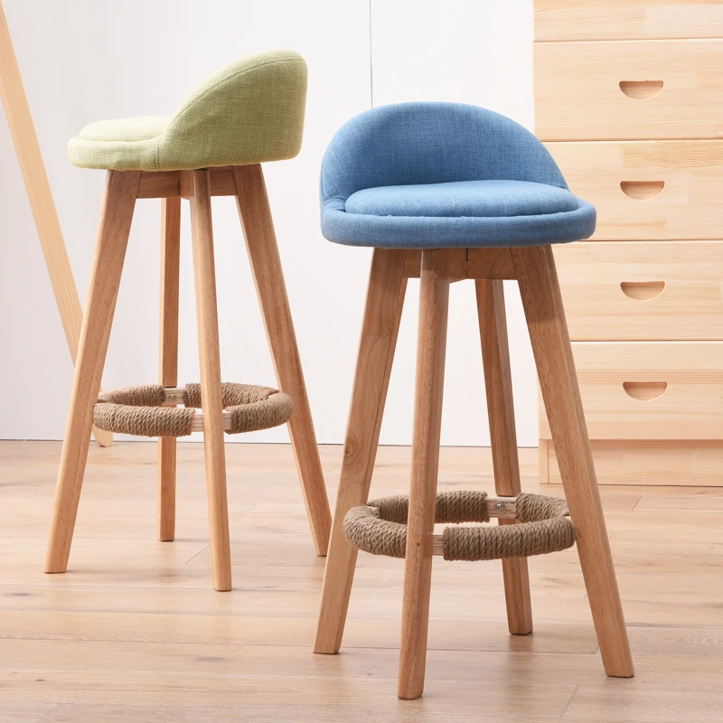 Wood Bar Chair With Upholstered Seat and Back Swivel Mahogany Natural Finish Coffee Cafe Bar Furniture