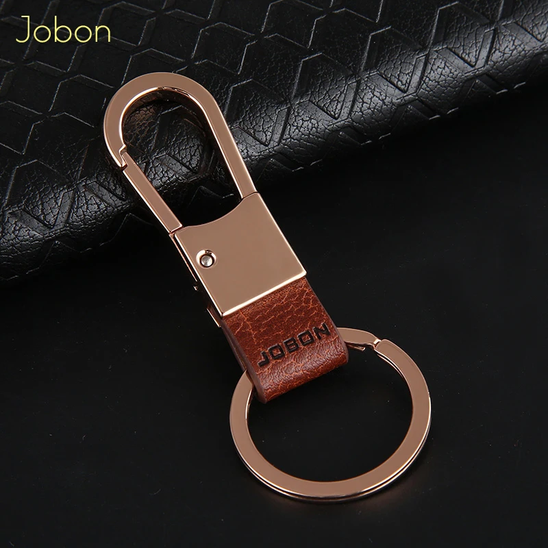 

Brand Jobon New 2018 High-Grade Alloy Keychain Genuine Leather Men Keychains For Business Car Key Chain Holder Pendant