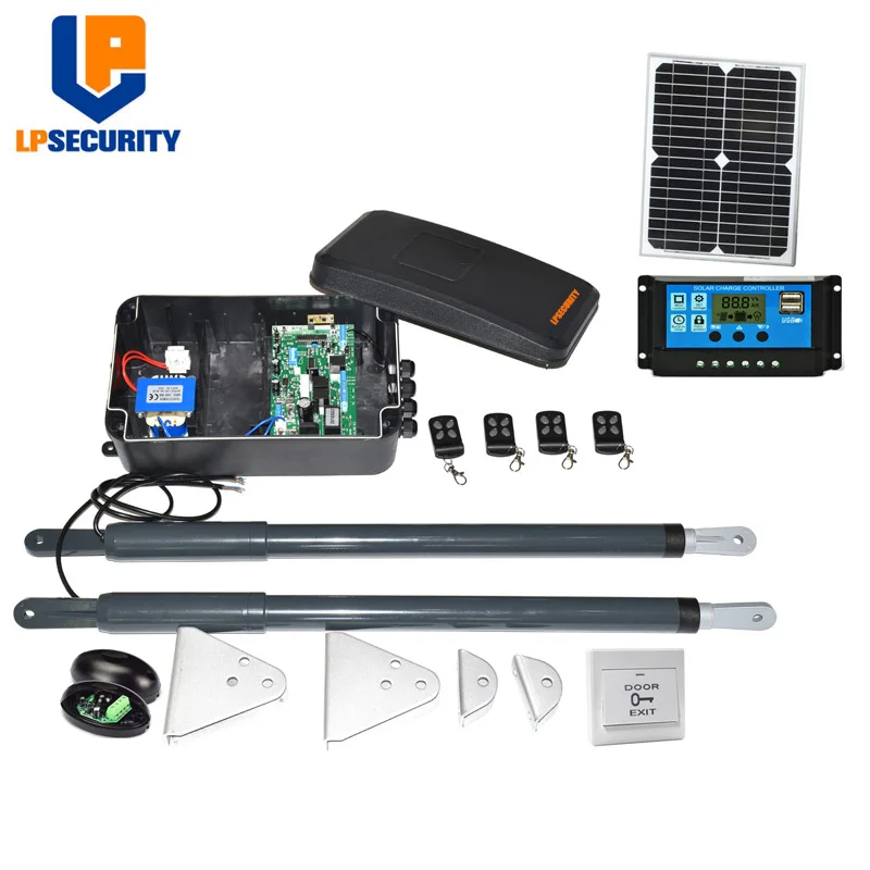 20W solar panel system 200kg per leaf Support solar system 12VDC Automatic Swing Gate motor Opener Kit for light Swing Gates