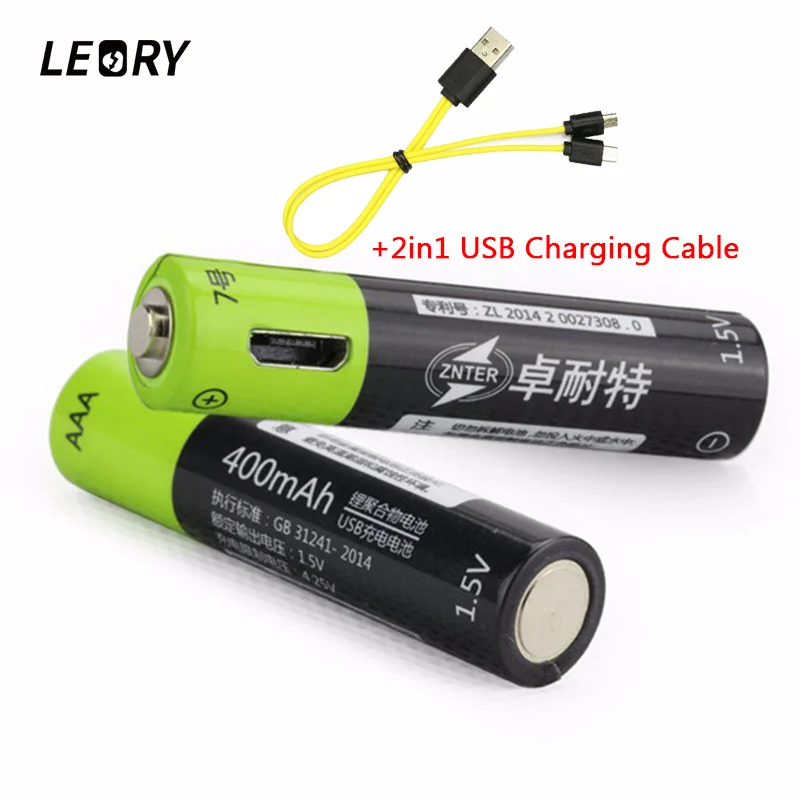 

LEORY 2pcs/lot Znter AAA 400mAh USB Lipo Rechargeable Battery With USB Charging Cable Lithium Polymer li-ion li-po Batteries