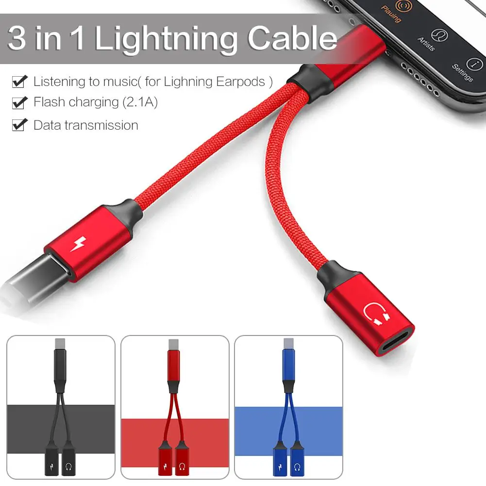 Kopen 1 st Lightning Audio Lading Adapter Oortelefoon Jack Kabel Call Muziek Lading Voor Apple Lightning iPhone7 8 X