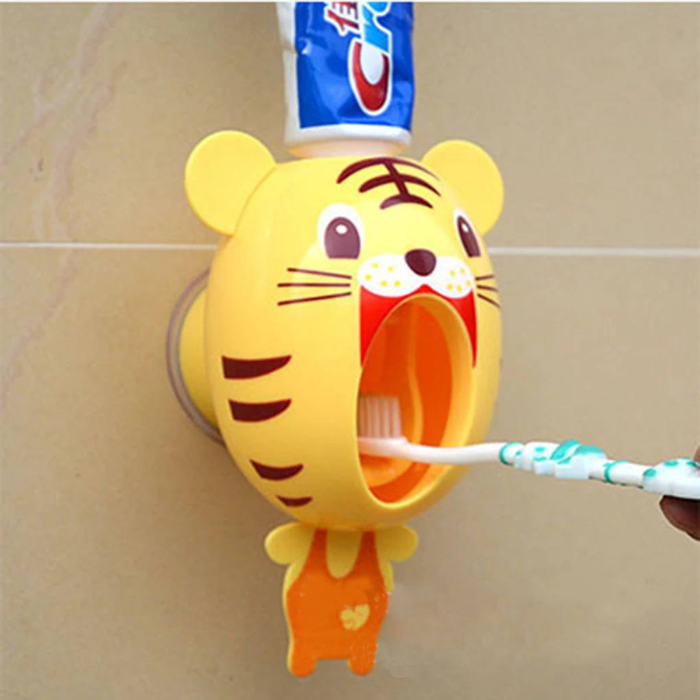 

Cartoon Tiger Bathroom Accessories Set Tooth Brush Holder Automatic Toothpaste Dispenser Holder Toothbrush Wall Mount Rack