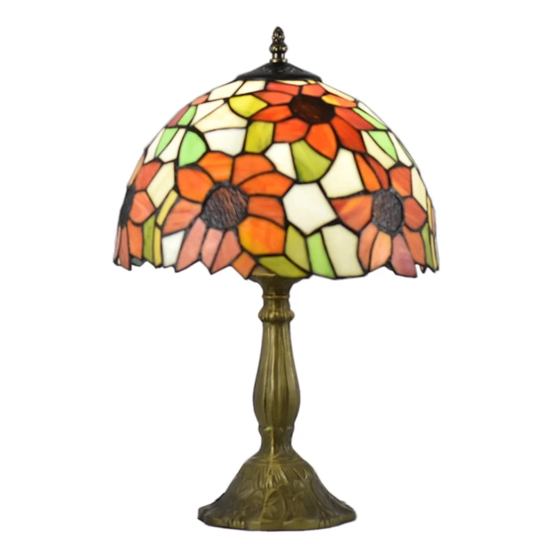 Tiffany Table Lamps 12 inches Sunflower floral Vintage Antique Stained Glass Lamp Shade Night Lights for living bedrooms on Sale | Освещение