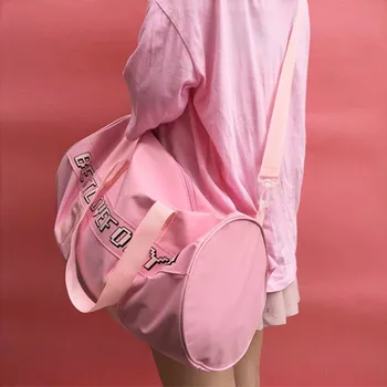 

Travel Handbag For Women Nylon Pink Girls Short Distance Shoulder Bag Large Capacity Luggage Sports Training Package Gym Bag