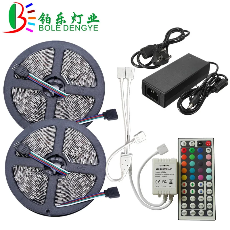 

LED Strip Light SMD 5050 RGB LED Strip 12V 30leds/m Waterproof Flexible Tape Ribbon String+RGB LED Controller+12V Power Adapter