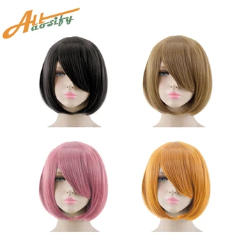 

Allaosify cosplay wig 23 colors 14 inches synthetic high quality straight bob pink red black brown hair women for cosplay party