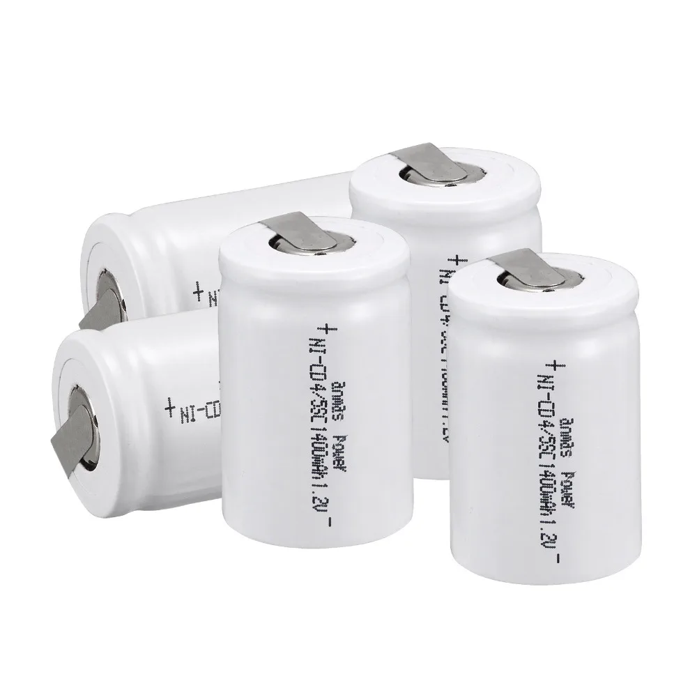 

Anmas power! 5 PCS Ni-Cd 4/5 SubC Sub C battery Rechargeable Battery 1.2V 1400mAh with Tab 3.3cm x 2.2cm-Tab white color