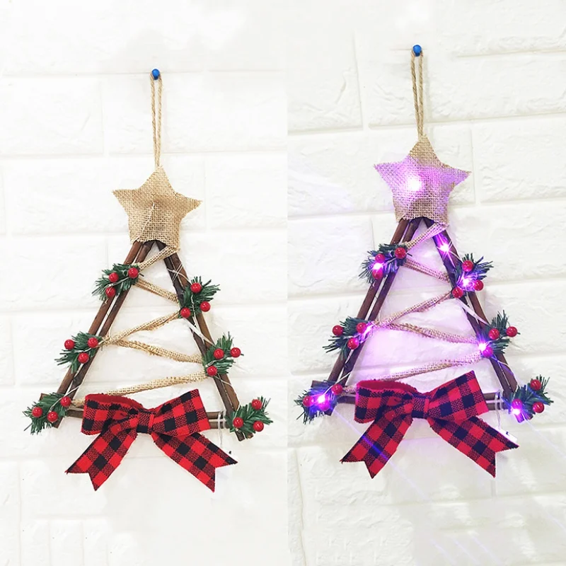 

2019 navidad Christmas Wreath With Battery Powered LED Light String Front Door Hanging Garland Holiday Home Decorations