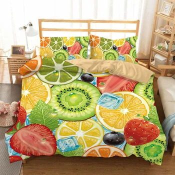 

Lifelike strawberry lemon Pineapple Bedding Set Nordic Comforter Bedspread Double Duvet Cover twin full Queen King Adult Set