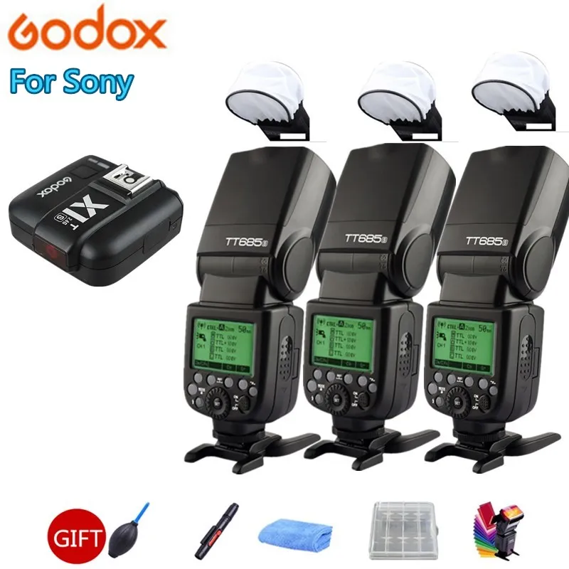 

3X Godox TT685S TT685-S 2.4G TTL GN60 HSS 1/8000s Camera Flash Speedlite + X1T-S Transmitter Trigger for Sony A7SII A7RII A7III