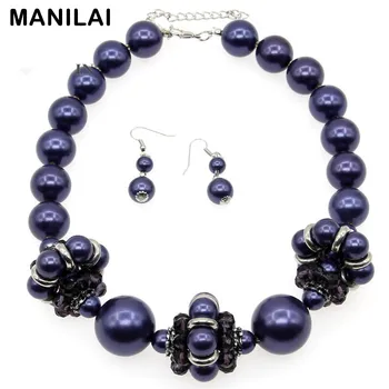 

African Style Fashion Jewelry Set Imitation Pearl Flower Bead Necklaces Matching Earrings Set Women Wedding Jewelry CE3202