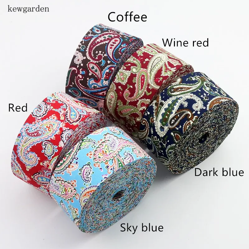 

Kewgarden 25mm 1" Printed Flowers Cotton Satin Layering Cloth Ribbons Handmade Cotton Ribbon DIY Bowknot Tape Riband 7m/lot