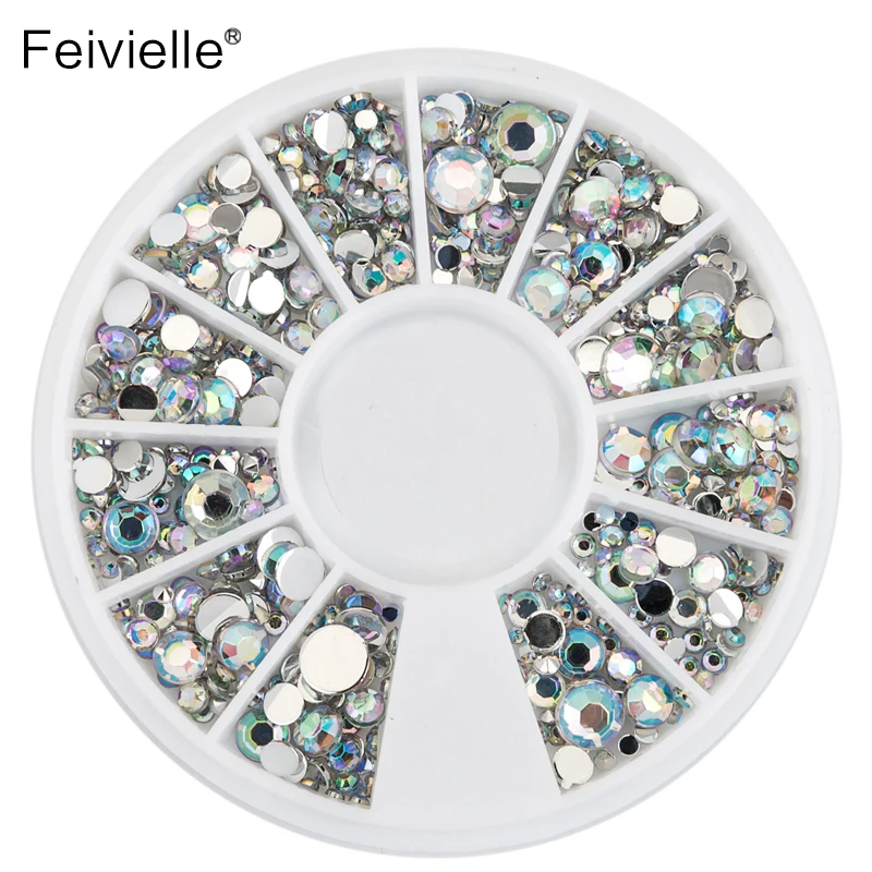 Круглые Типсы для маникюра Feivielle 2017 смешанные 5 размеров новый дизайн AB Crystal Shine