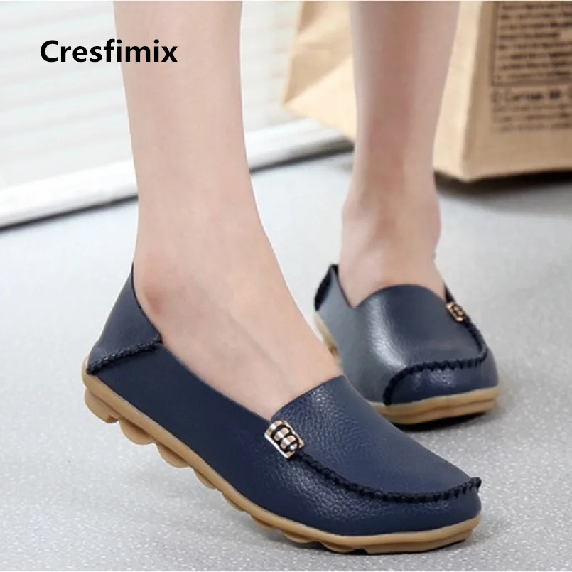 

Cresfimix zapatos women fashion new arrival slip on flat shoes female anti skid round real leather flat shoes cool shoes a2113