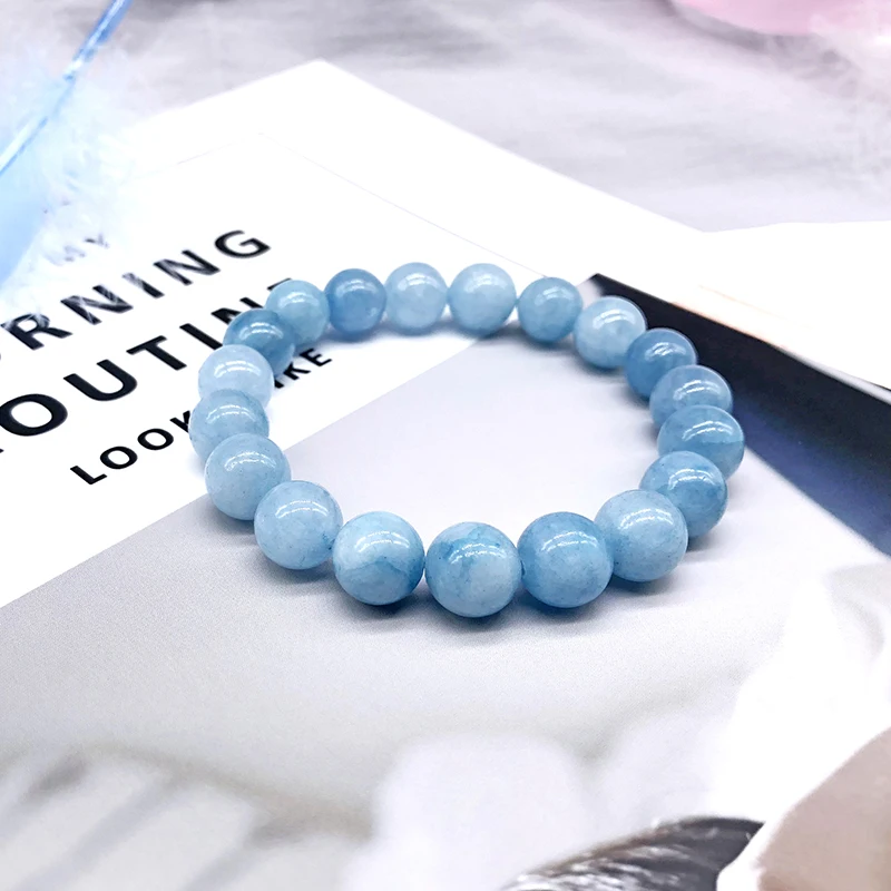 Natural Aquamari Bracelet Single Crystal Elastic Romantic Crystal Yoga Blue Bracelet Woman Jewelry 4,6,8,10,12mm Beads