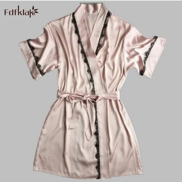 High Quality Silk Satin Robe Solid Spring Summer Sexy Women Bathrobe