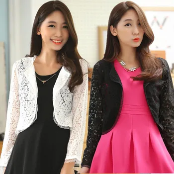 

F~4XL Plus Size Women Fashion Bolero Crop Lapel Large Wrap Coat Cutout Lace Long-sleeve Short Small Shawl Cardigan Tops Jacket