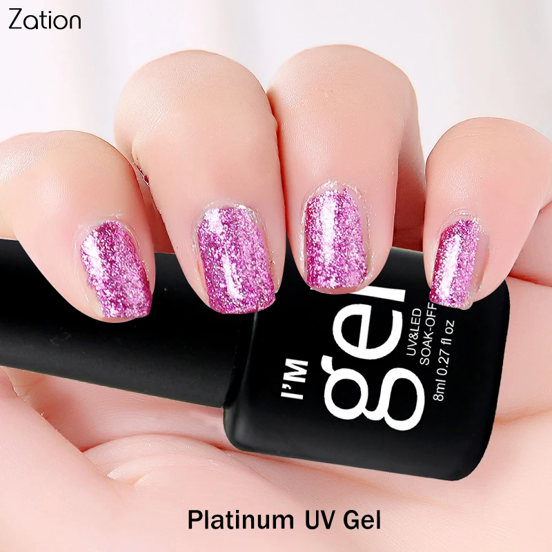 

Zation High Quality 12 Color Shimmer Platinum Gold Gel Lacque Long Lasting Glitter Gel Nail Polish Soak Off UV Gel Varnish Sale