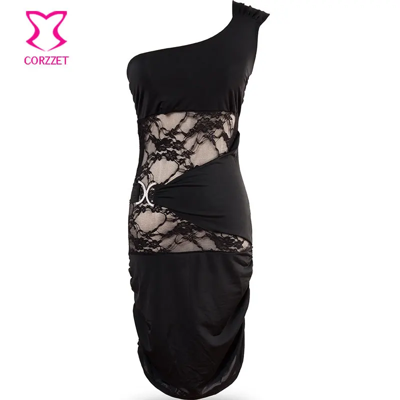 

Sexy One-Shoulder Patchwork Lace Summer Dress Hollow Out Club Wear Bodycon Dress Fashion Girls Party Dresses