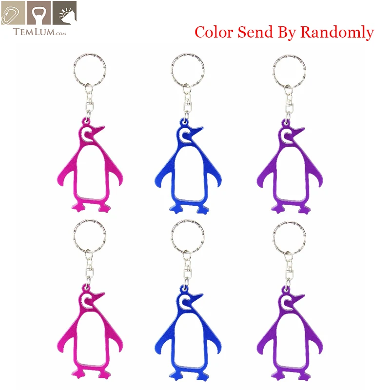 

TEMLUM 6 Pcs/ 3Colors Cute Penguin Personalized Logo Beer Bottle Opener Keychains Aluminum Alloy Bottle Opener Wedding Gifts