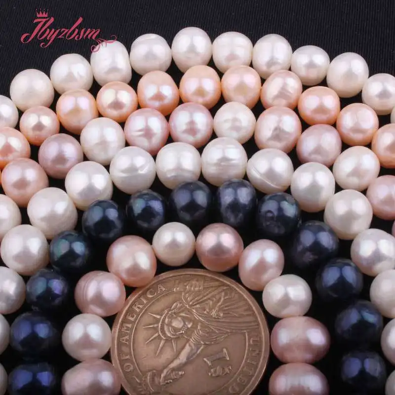 

7.5-8.5mm Nearround Purple White Black Pink Freshwater Pearl For DIY Necklace Bracelet Jewelry Making Beads 15" Free Shipping