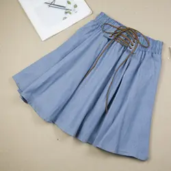 2019 г. Новая весенне-летняя Женская легкая юбка из веревки с галстуком, короткая джинсовая юбка